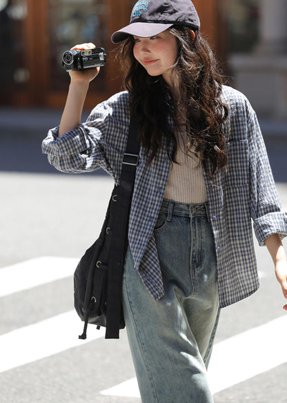 シックなチェックシャツブラウス