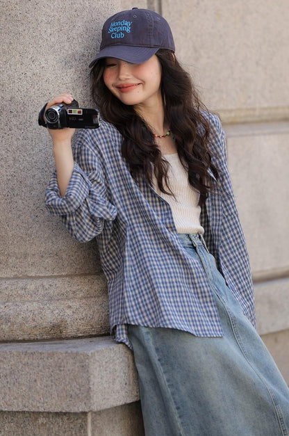 シックなチェックシャツブラウス