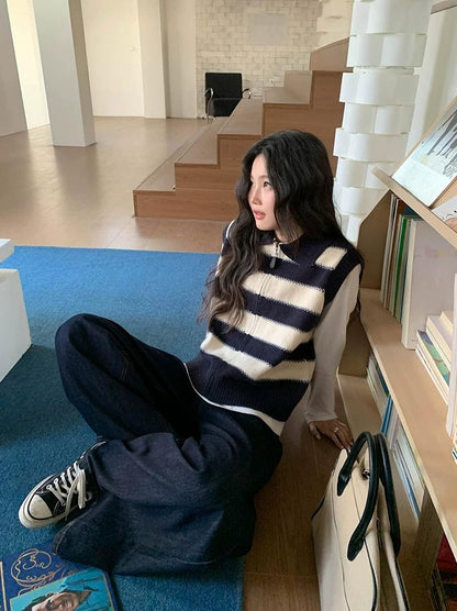 スプリング カラーブロック ニット ベスト