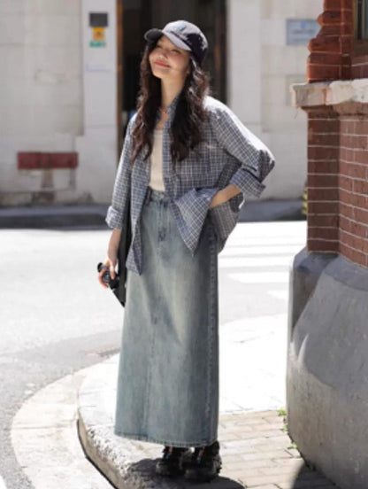 シックなチェックシャツブラウス