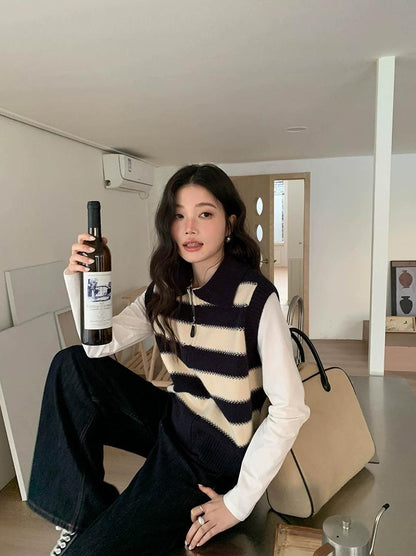 スプリング カラーブロック ニット ベスト