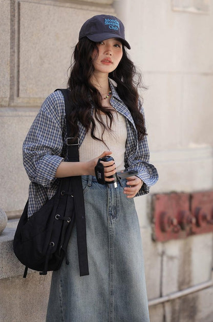 シックなチェックシャツブラウス