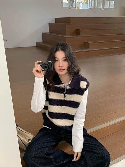 スプリング カラーブロック ニット ベスト