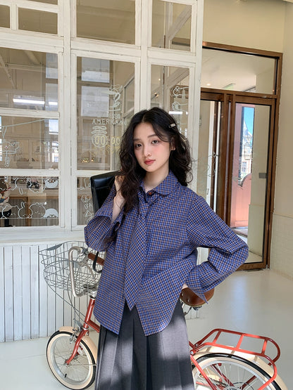 レトロチェックルーズブラウス