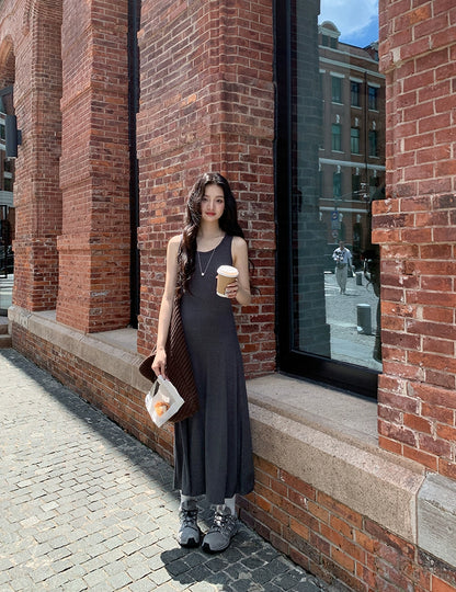 グレー カジュアル ロングドレス