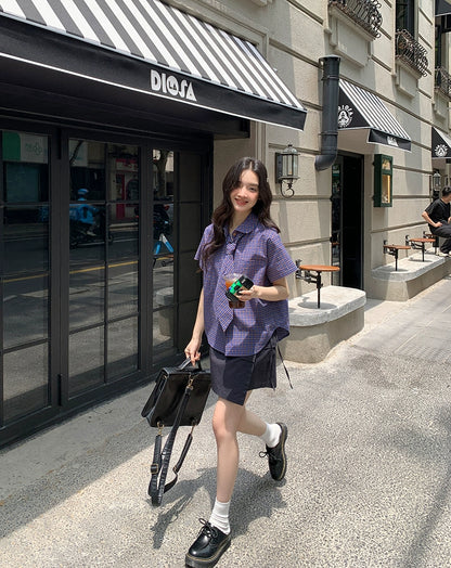 フレンチチェックサマーブラウス