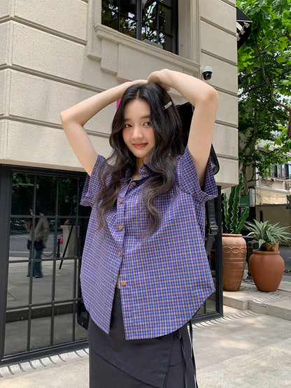 フレンチチェックサマーブラウス