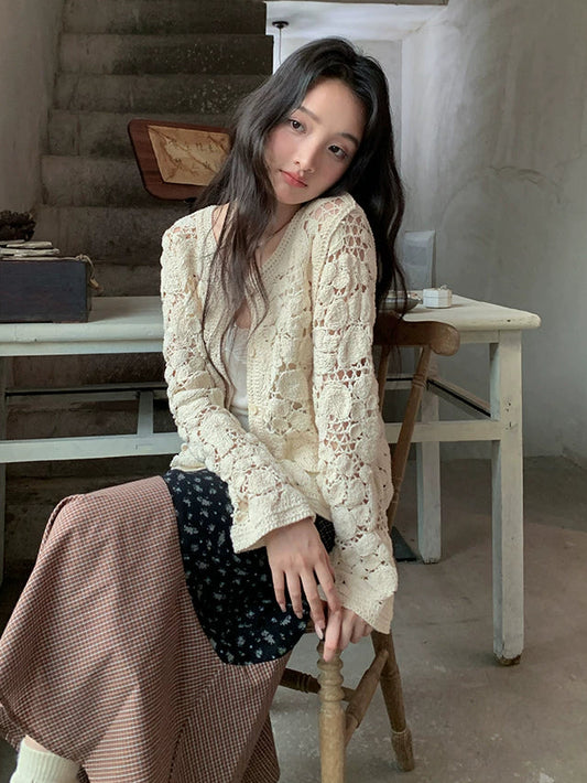 アプリコットかぎ針カーディガン