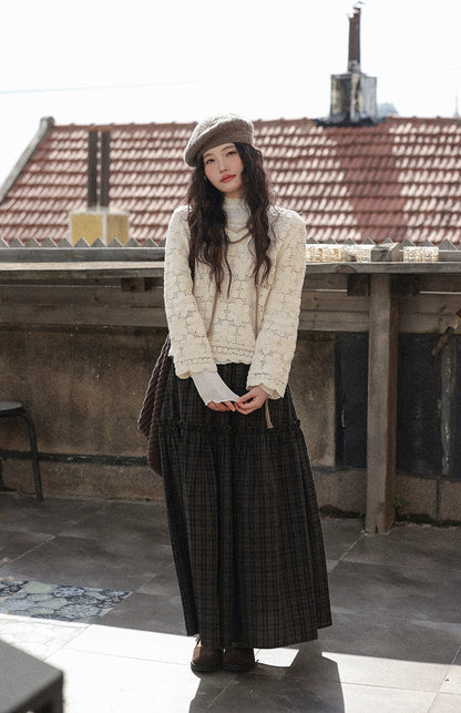 シックな中空かぎ針編み長袖トップ