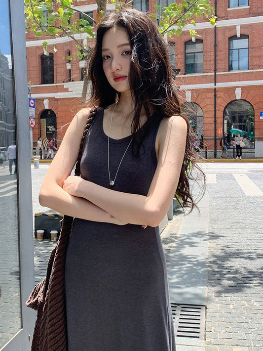 グレー カジュアル ロングドレス