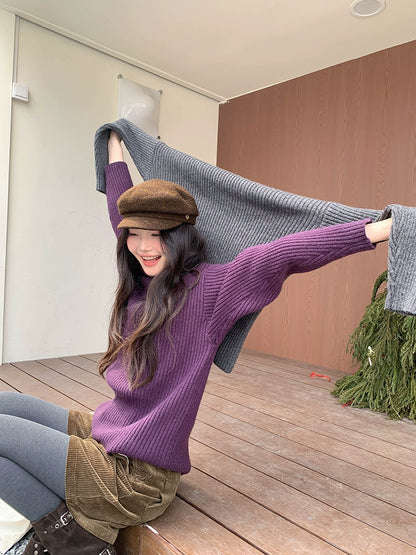 ストライプハイネックセーター