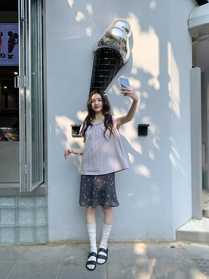 パープルサマークロップトップ