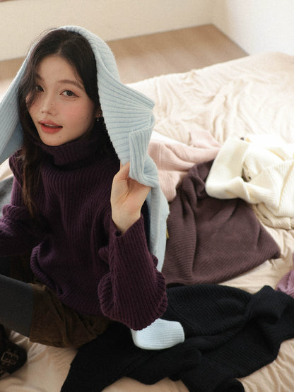 ストライプハイネックセーター