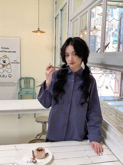 レトロチェックルーズブラウス