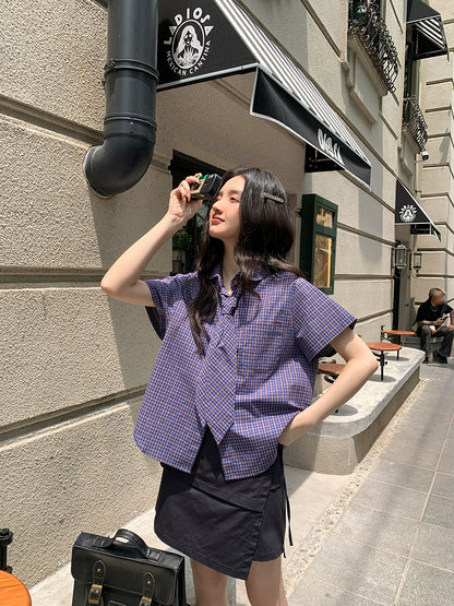 フレンチチェックサマーブラウス