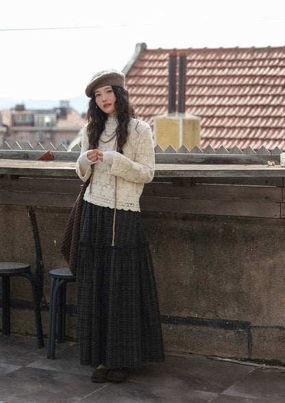 シックな中空かぎ針編み長袖トップ