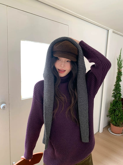 ストライプハイネックセーター