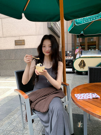 グレー カジュアル ロングドレス