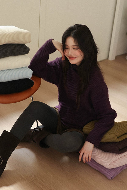 ストライプハイネックセーター