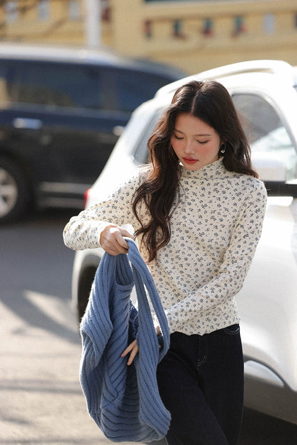 シック・フローラル・ハーフネック・シャツ