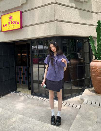 フレンチチェックサマーブラウス