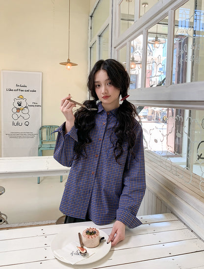 レトロチェックルーズブラウス