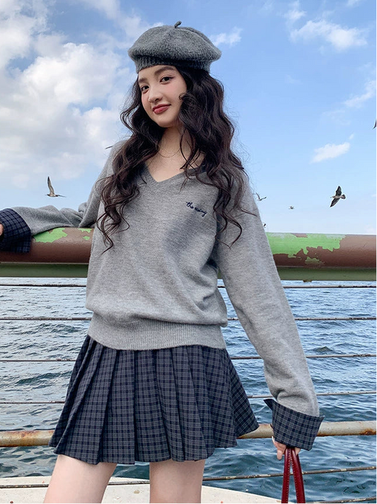 格子柄ポロネックセーター