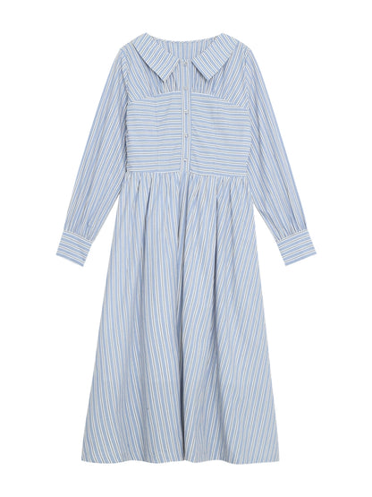 青いストライプミディワンピース