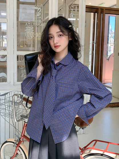 レトロチェックルーズブラウス