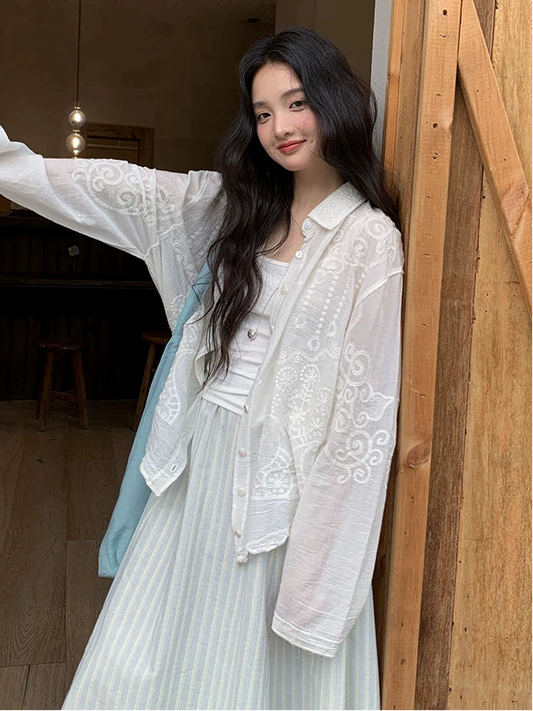 フランス製かぎ針編みホワイトシャツジャケット