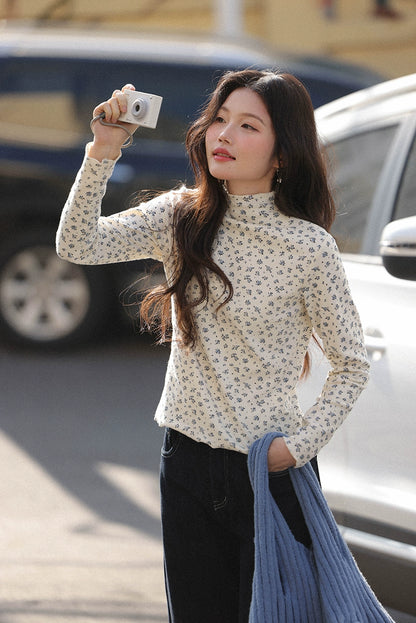 シック・フローラル・ハーフネック・シャツ