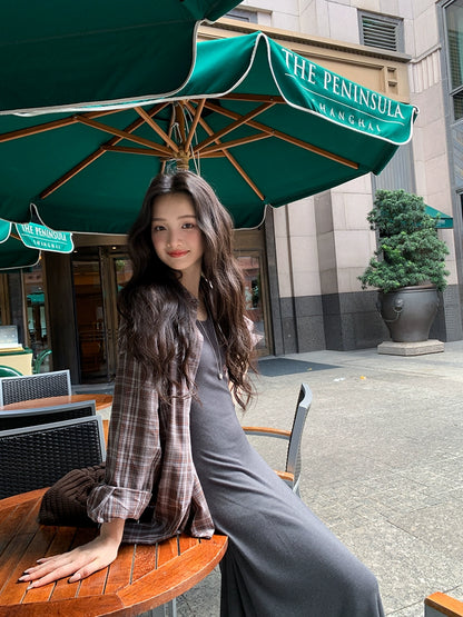 グレー カジュアル ロングドレス