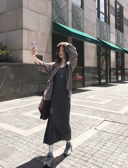 グレー カジュアル ロングドレス