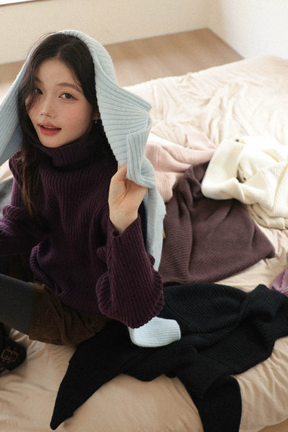 ストライプハイネックセーター