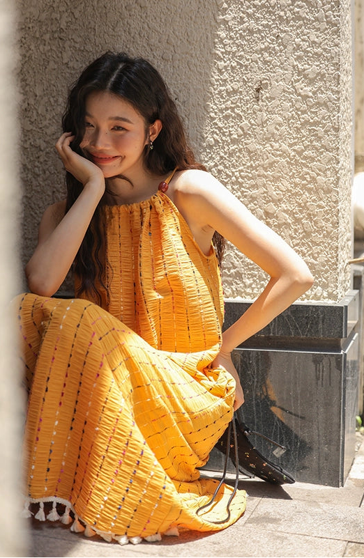 コースタルイエロータッセルドレス