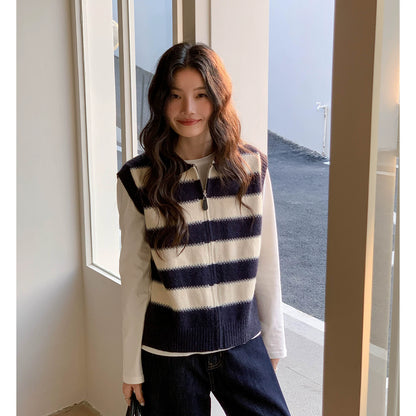 スプリング カラーブロック ニット ベスト