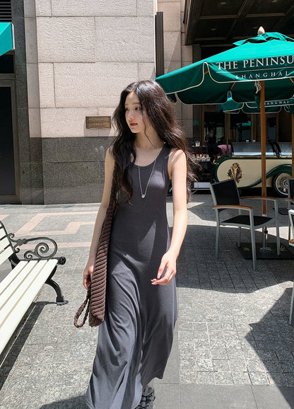 グレー カジュアル ロングドレス