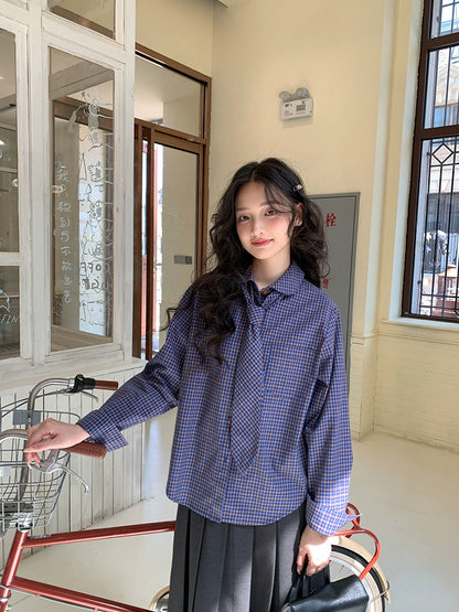 レトロチェックルーズブラウス
