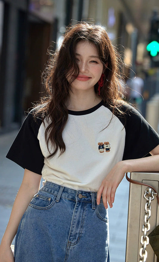 カラーブロックラウンドネックTシャツ