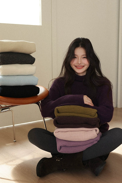 ストライプハイネックセーター