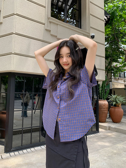 フレンチチェックサマーブラウス