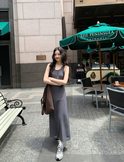 グレー カジュアル ロングドレス