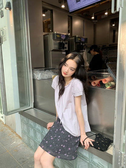 パープルサマークロップトップ