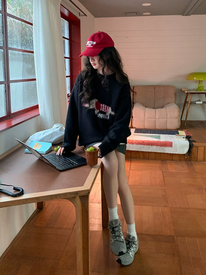 コージー紺ニットプルオーバー