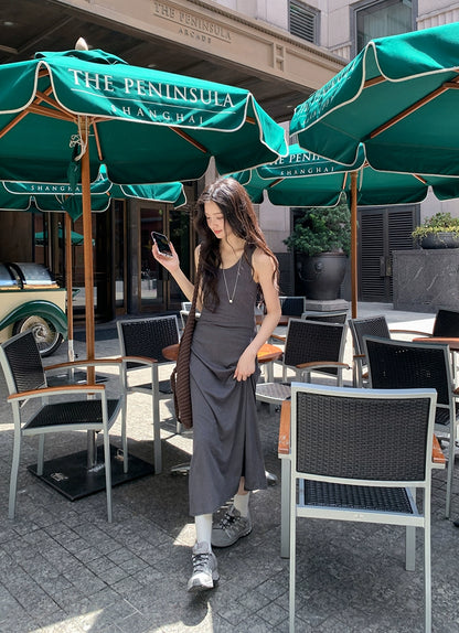 グレー カジュアル ロングドレス