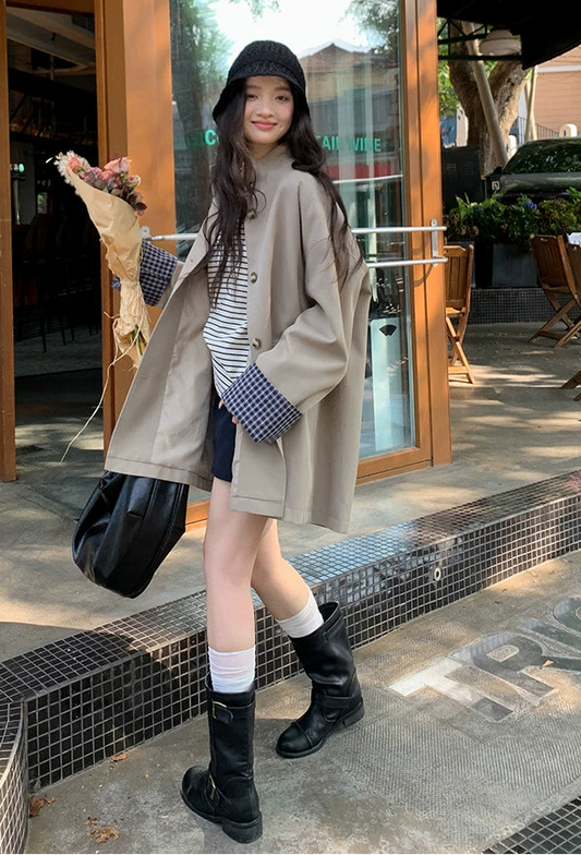 スタイリッシュロングカーキジャケット