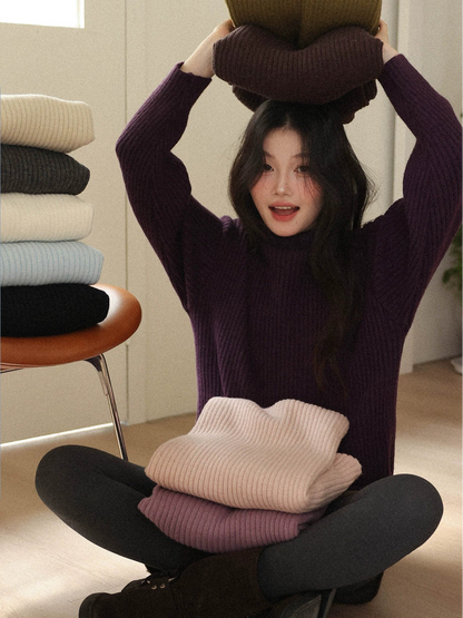 ストライプハイネックセーター