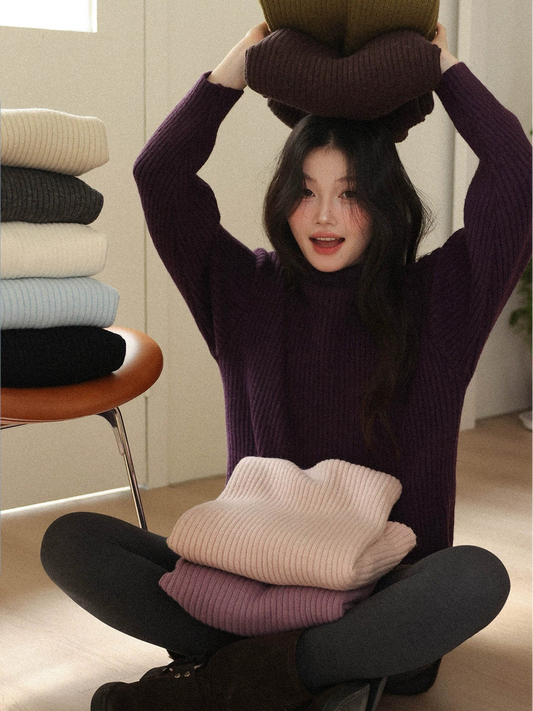 ストライプハイネックセーター