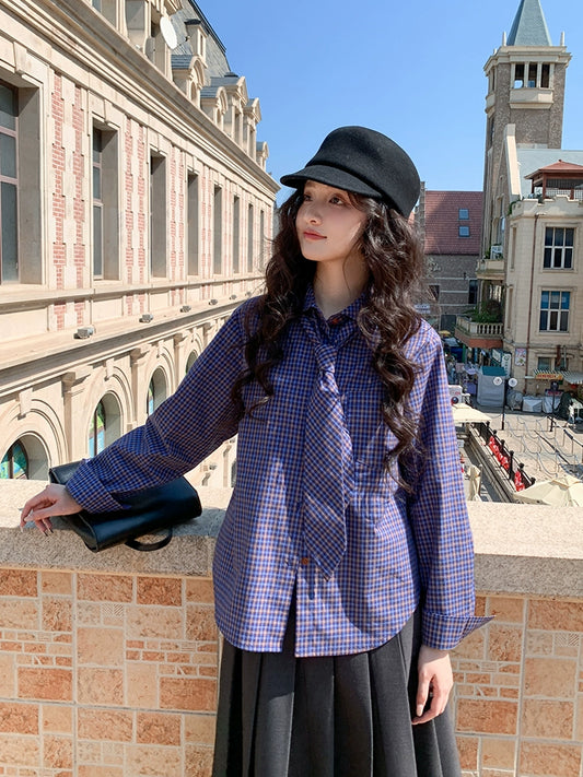 レトロチェックルーズブラウス