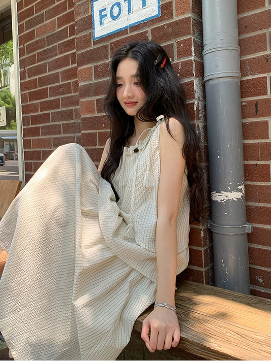 ストライプ夏ミディドレス